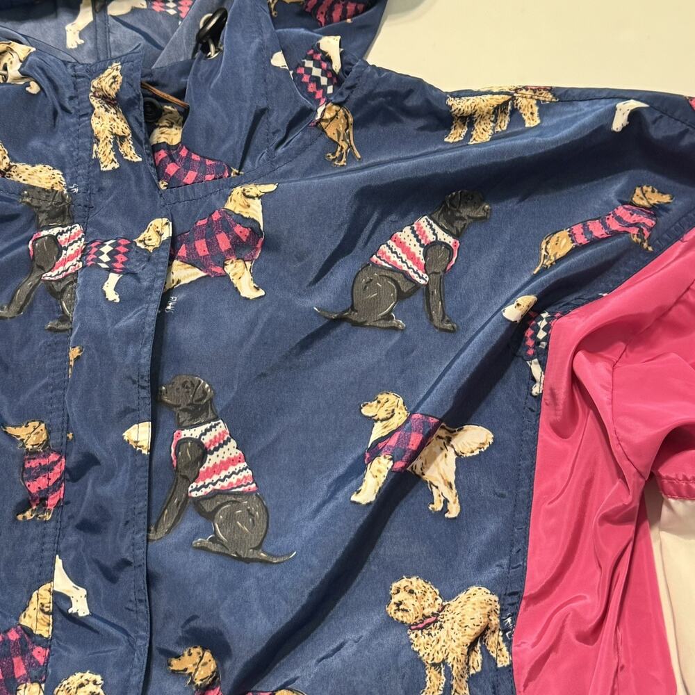 Simply Southern Women's Large Blue Dog Print Anorak Jacket Hood Zip Snap Pockets - Picture 16 of 16